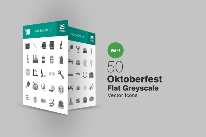 50 Oktoberfest Flat Greyscale Icons