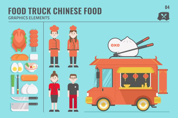 Amazing Chinese Food Truck Graphic Elements Set