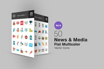 50 News & Media Flat Multi-color Icons