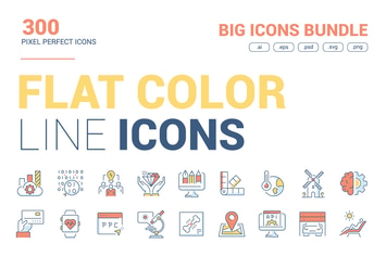 Big collection of Flat line color icons