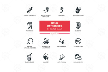 Drug categories - simple line design icons