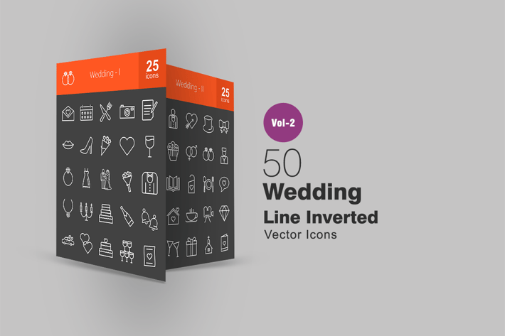 50 Wedding Line Inverted Icons