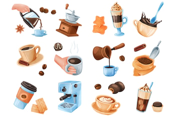 Coffee Realistic Stickers Set