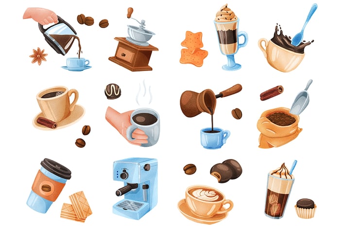 Coffee Realistic Stickers Set