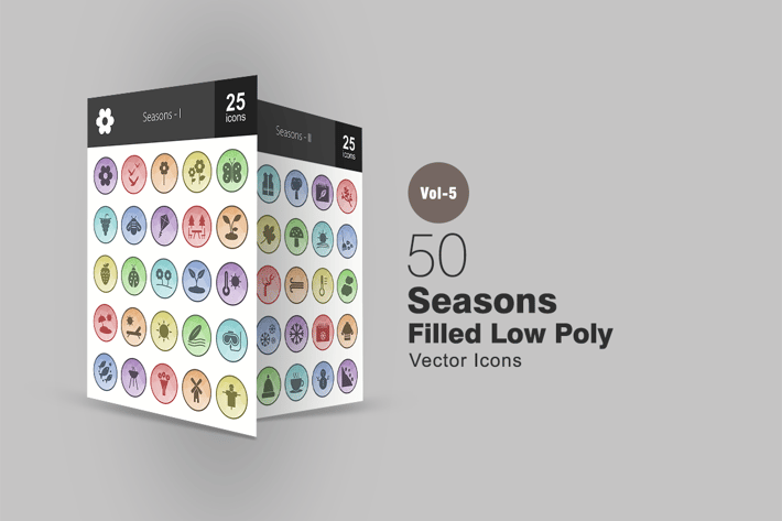 50 Seasons Filled Low Poly Icons