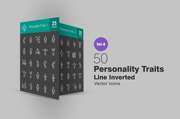 50 Personality Traits Line Inverted Icons