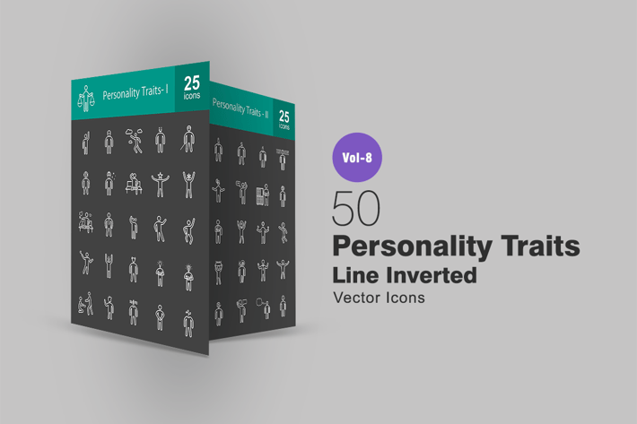 50 Personality Traits Line Inverted Icons