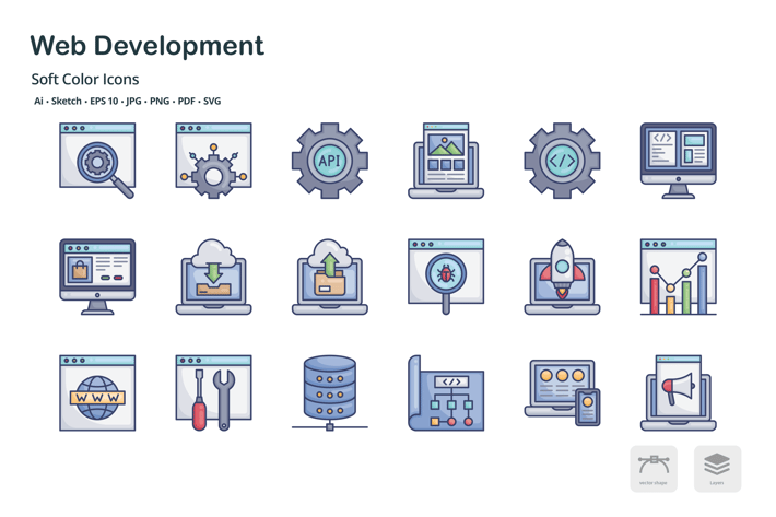Web development soft color icons