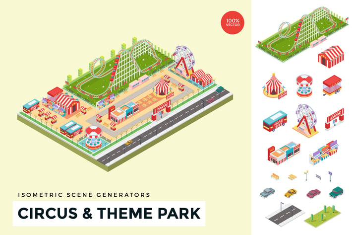 Isometric Circus & Theme Park Vector Scene Creator