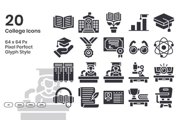 20 College Icons Set - Glyph
