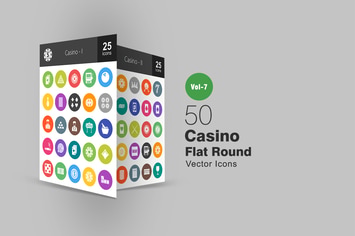 50 Casino Flat Round Icons
