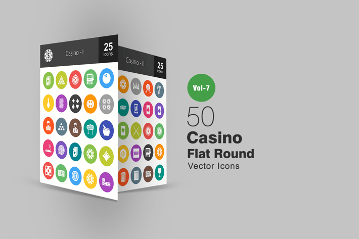 50 Casino Flat Round Icons