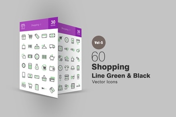 60 Shopping Line Green & Black Icons