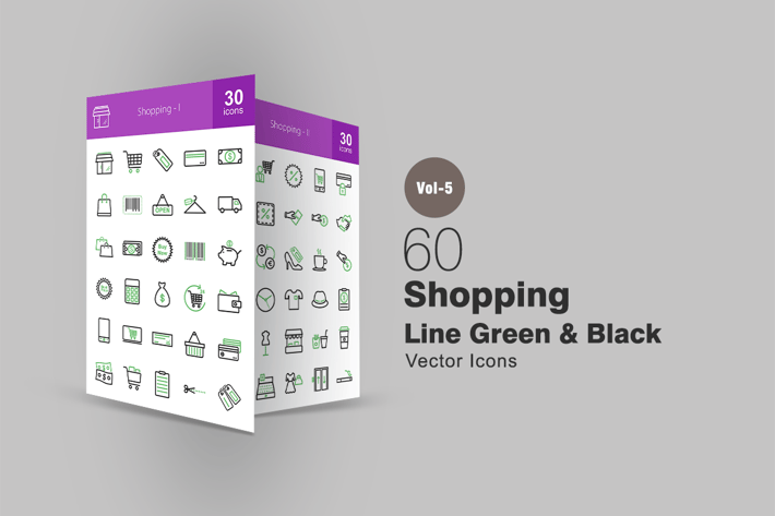 60 Shopping Line Green & Black Icons