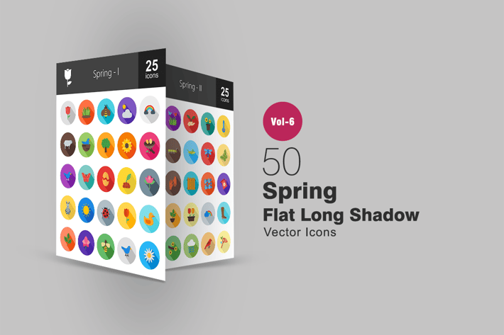 50 Spring Flat Shadowed Icons