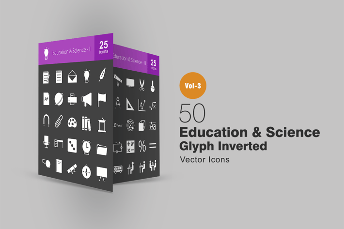 50 Education & Science Glyph Inverted Icons