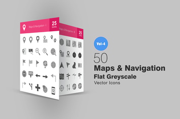 50 Maps & Navigation Greyscale Icons