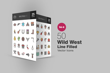 50 Wild West Filled Line Icons