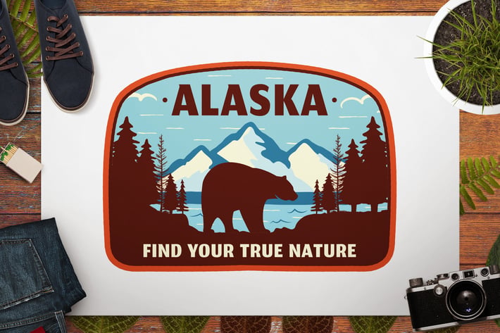 Vintage Alaska Travel Logo / Retro Mountain Badge
