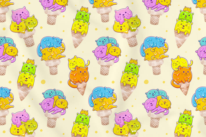 Cats Ice Cream Seamless Pattern Vol. 1
