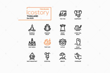 Thailand - Modern Line Design Style Icons Set