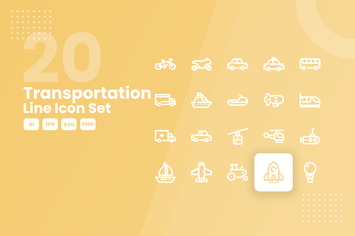 20 Transportation Line Icon Set
