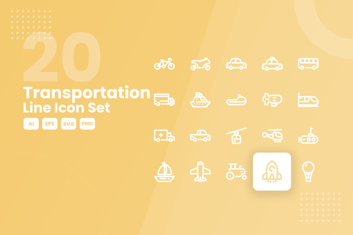 20 Transportation Line Icon Set