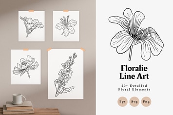 20+ Floralie Detailed Floral Line Art Elements
