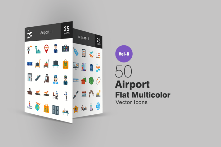 50 Airport Flat Multi-color Icons