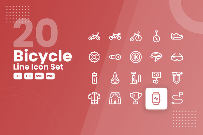 20 Bicycle Line Icon Set