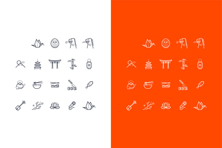 vector japanese line art icons set 