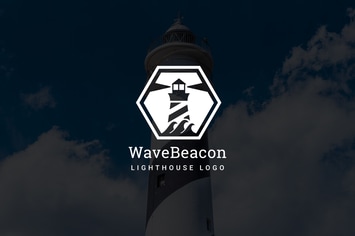Wavebeacon : Negative Space Lighthouse Logo