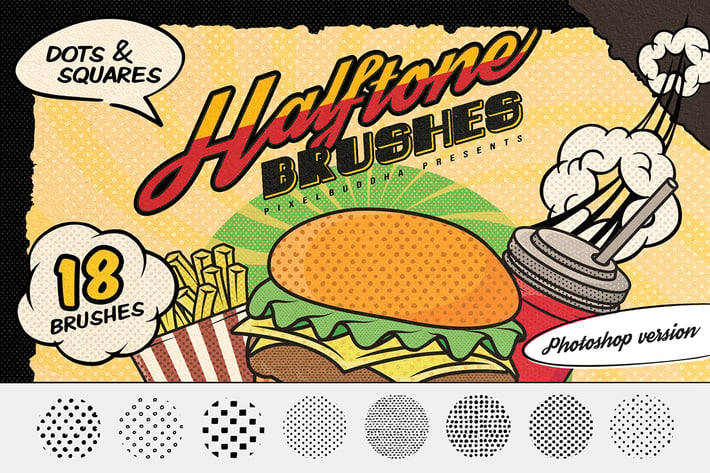 Dots & Squares Halftone Photoshop Brushes