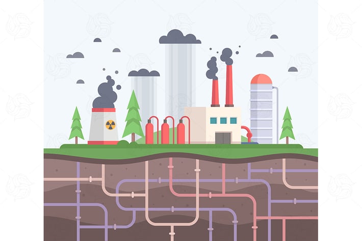 Factory with pipes - flat design illustration