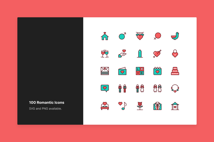 Romantic & Love Icon Set - Color Style