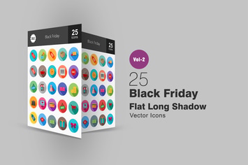 25 Black Friday Flat Long Shadow Icons