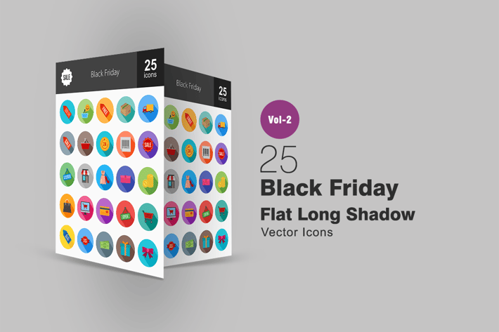 25 Black Friday Flat Long Shadow Icons