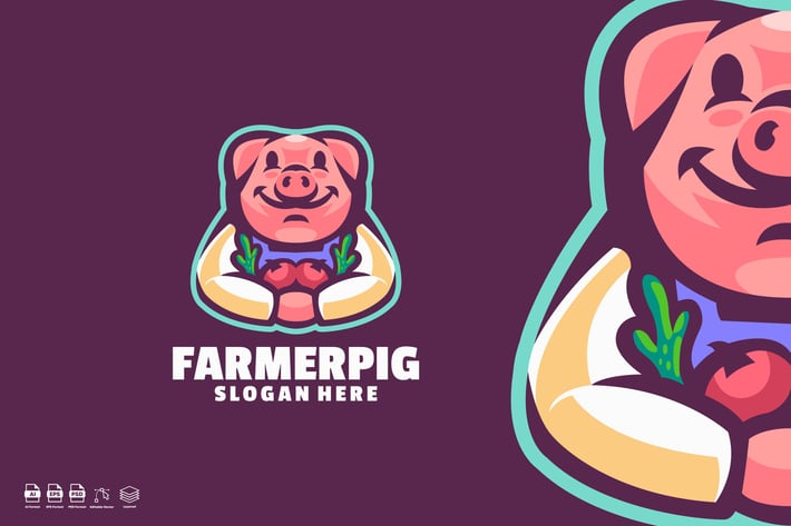 farmer pig logo template