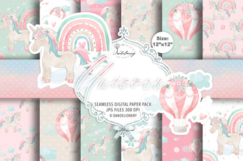 Unicorn Hot Air Balloon Rainbow digital papers