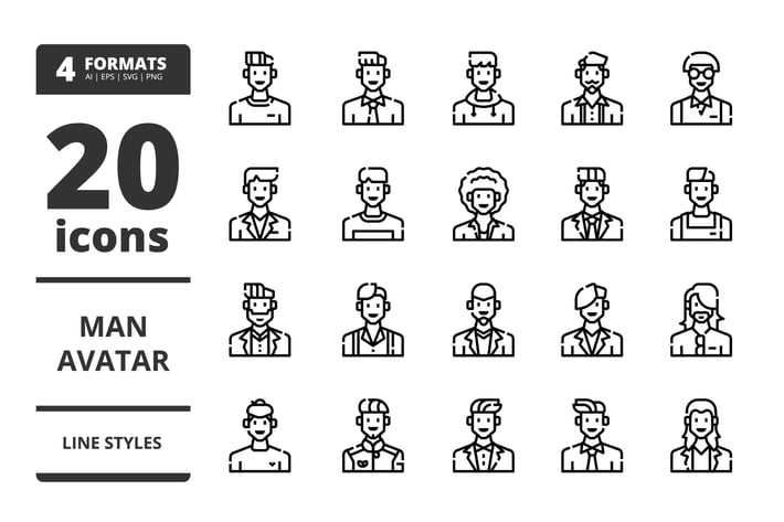 Man avatar Line icons packs