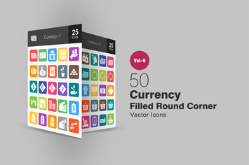 50 Currency Filled Round Corner Icons