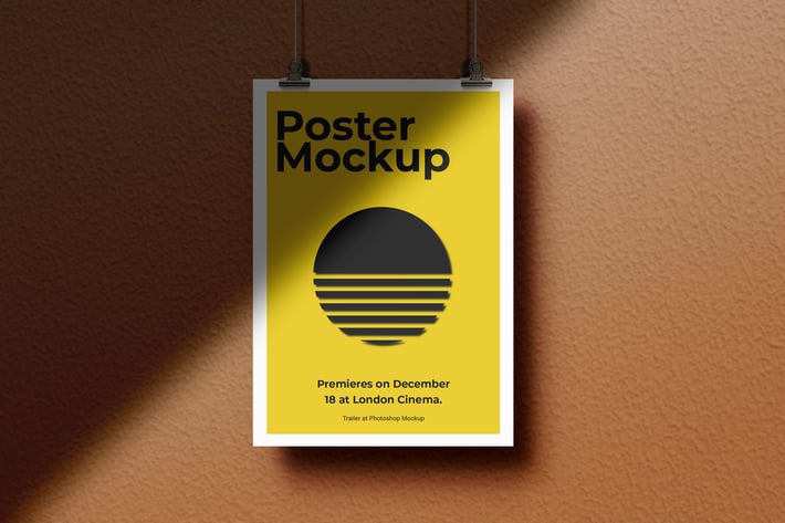 Hanging Poster on Wall Mockup