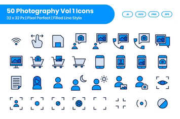 50 Photograhpy Icons Set Vol 1 - Filled Line