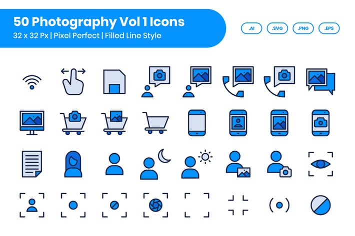 50 Photograhpy Icons Set Vol 1 - Filled Line