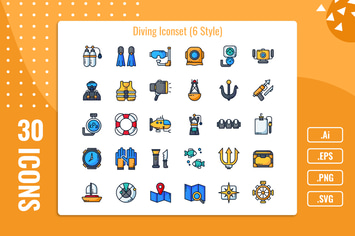 30 Iconset Diving with 6 styles variant
