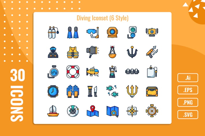30 Iconset Diving with 6 styles variant