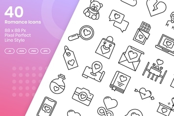40 Romance Icons Set - Line