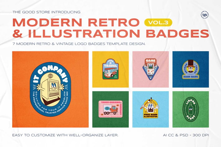 Modern Retro Illustration Badges Vol.3