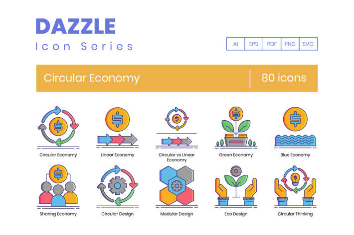 80 Circular Economy Line Icons