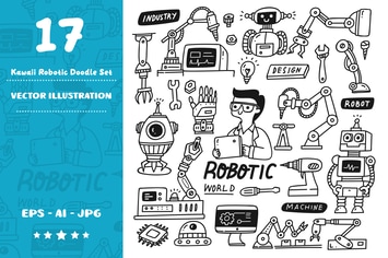 Kawaii Robotic Doodle Set